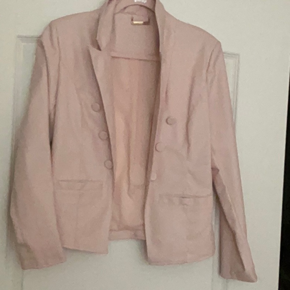 Soft Pink Relaxed Fit Blazer with Notched Lapels…faux leather